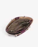 شنطة توت جلد نقشة تمساح بمقابض طويلة لون عنابي - 4