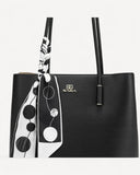 شنطة توت جلد ناعم مع وشاح لون اسود - 3