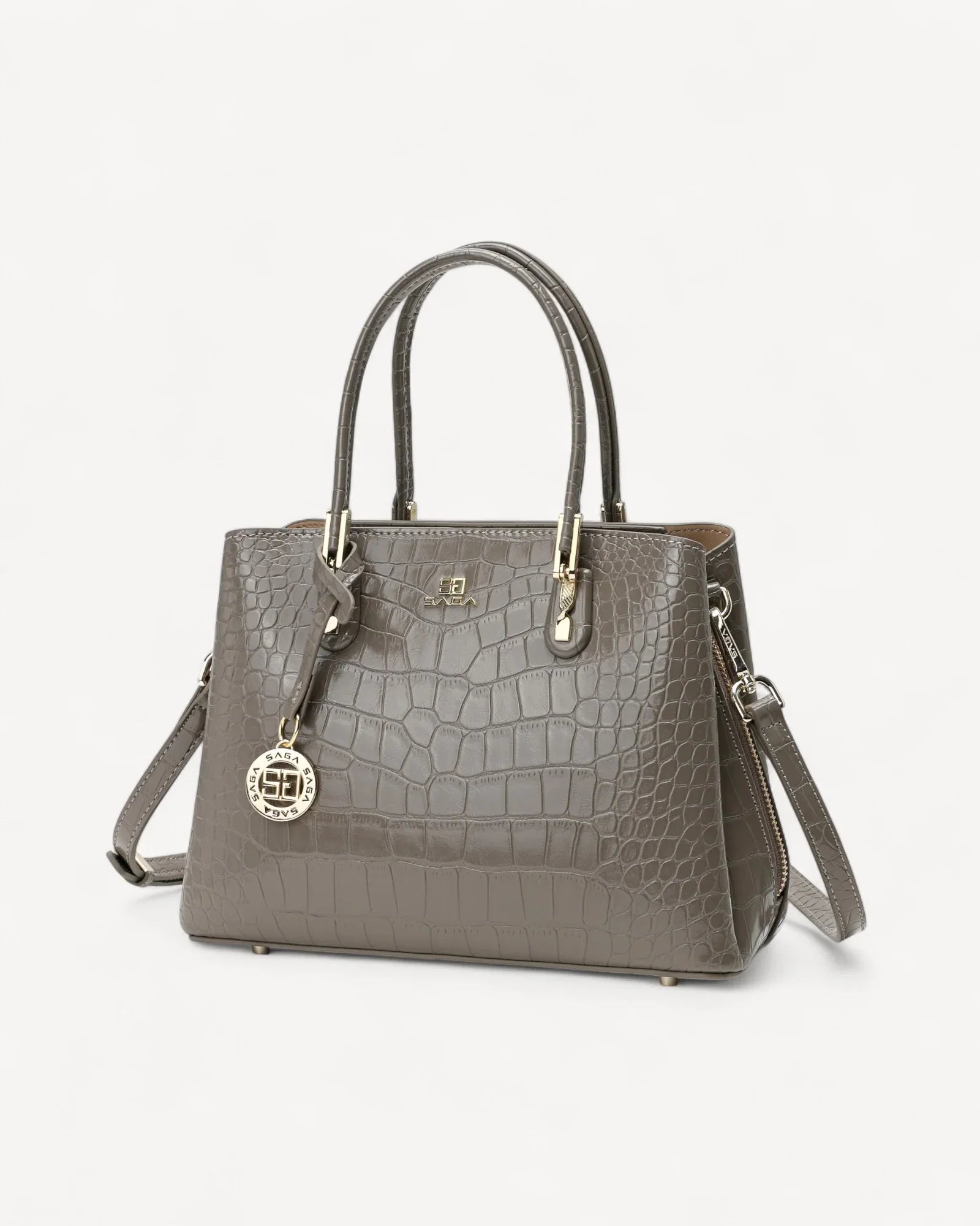 شنطة كتف نقشة تمساح بحزام كتف لون رمادي - 1