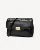 شنطة كروس بدي جلد نقشة التمساح لون اسود - 1