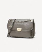 شنطة كروس بدي جلد نقشة التمساح لون رمادي - 1