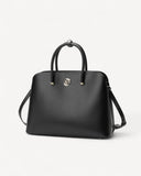 شنطة كتف جلد ناعم بحزام وسحاب علوي لون اسود - 1