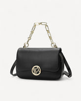 شنطة كتف جلد ناعم بحزام معدني لون اسود - 1