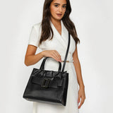 شنطة كتف جلد ناعم بحزام قابل للتعديل لون اسود - 8