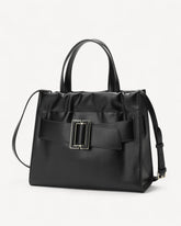 شنطة كتف جلد ناعم بحزام قابل للتعديل لون اسود - 1