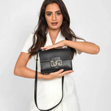 شنطة كتف جلد طبيعي بحزام لون اسود مطفي - 6