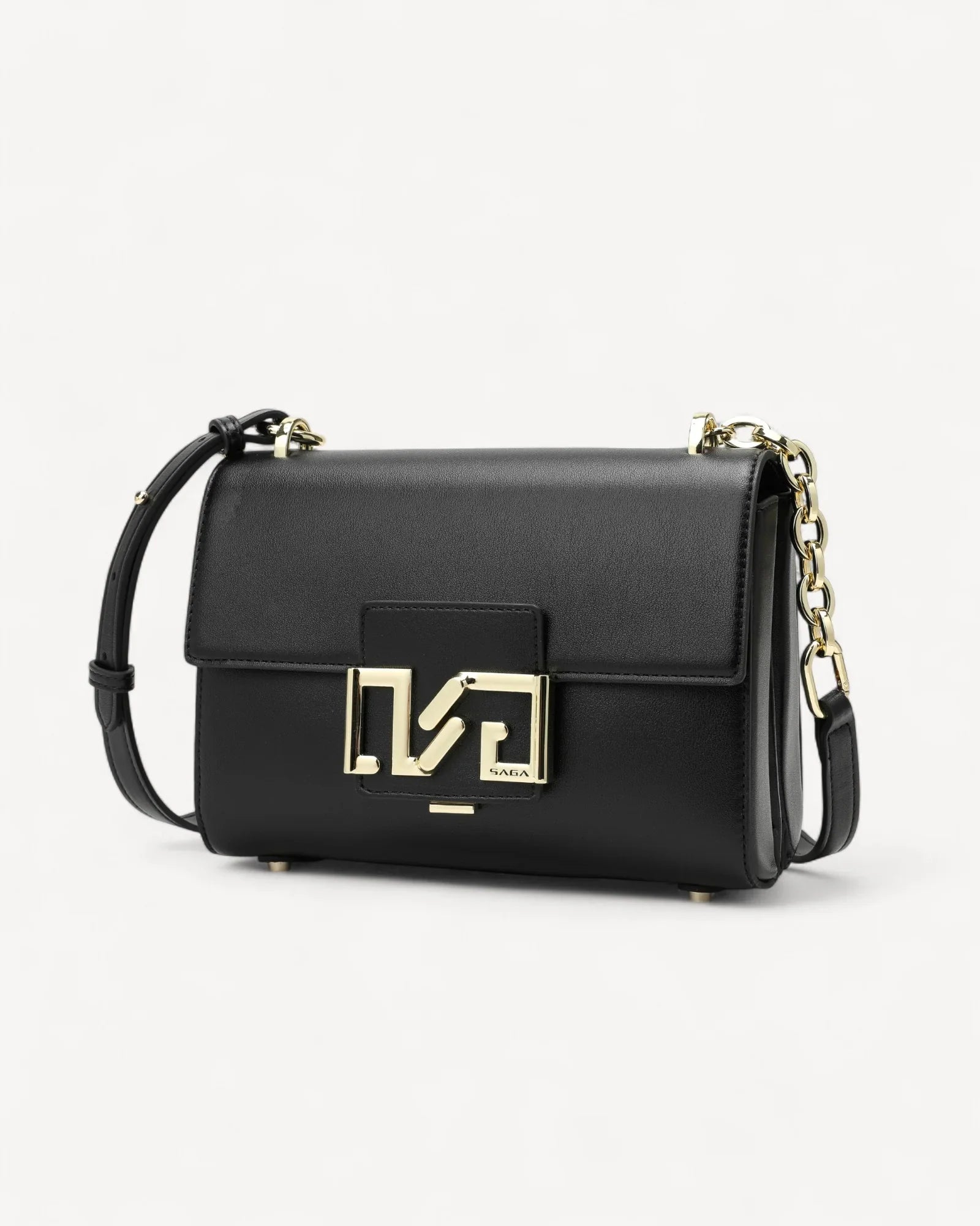 شنطة كتف جلد طبيعي بحزام لون اسود مطفي - 1