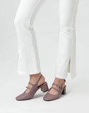 Women's high-heeled shoes with two back straps in a light purple color