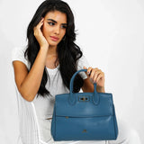 شنطة كتف جلد طبيعي بحامل قابل للتعديل لون تركواز - 7