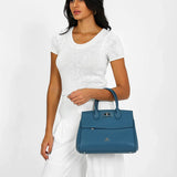 شنطة كتف جلد طبيعي بحامل قابل للتعديل لون تركواز - 6