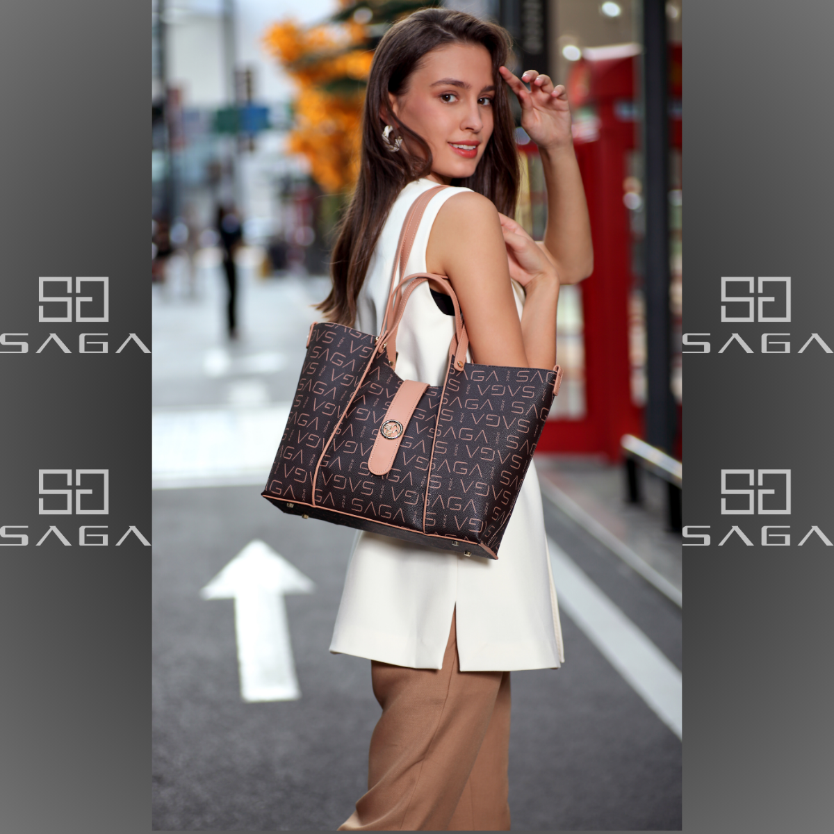 A modern, spacious microfiber bag, 33 cm wide, characterized by luxury and durability