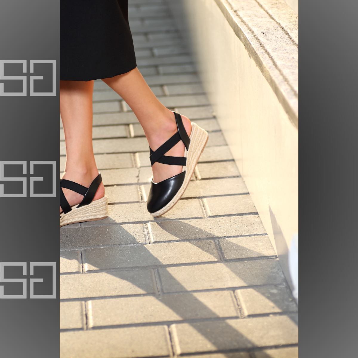 حذاء نسائي صندل من جلد الميكروفايبر الفاخر 100% لون أسود من ساغا موديل لايف ستايل 2024