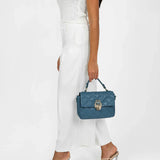 شنطة كتف جلد طبيعي بحزام قابل للفصل لون تركواز - 8