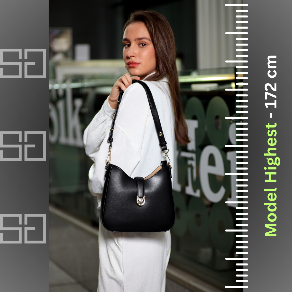 Bag made of 100% luxurious microfiber leather, width 24.5 cm, black color