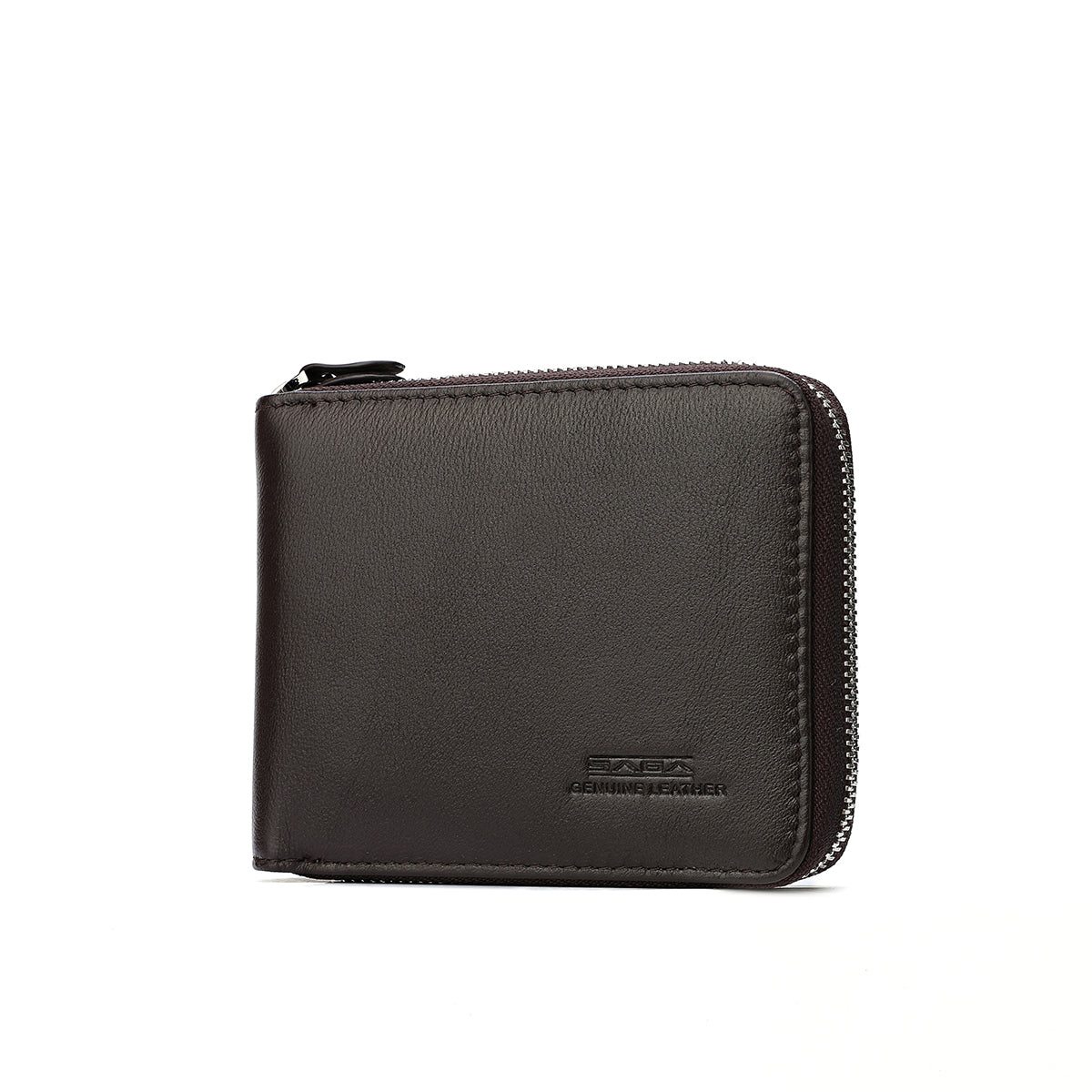 Men's genuine leather pocket wallet with zip closure, black or brown