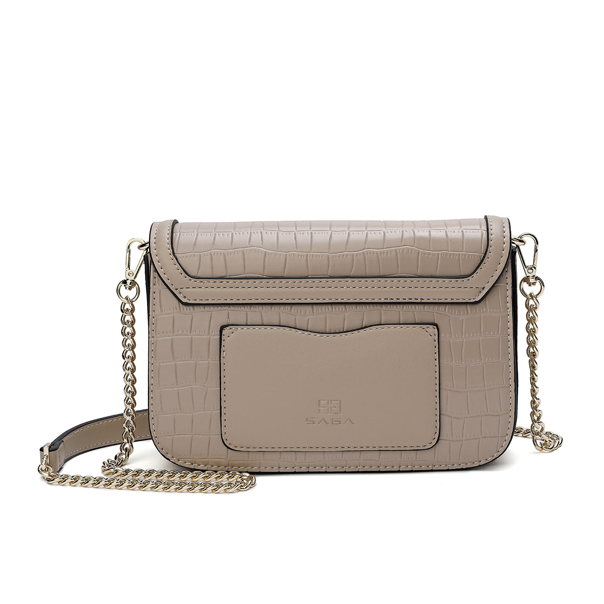 Elegant women's handbag, 22 cm wide, in green or beige