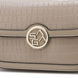 Elegant women's handbag, width 22 cm, cappuccino beige color