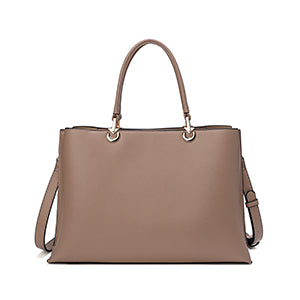 Practical and spacious women's bag, 37 cm wide, elegant, beige leather
