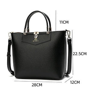 An elegant women's bag with a modern design, leather, width 28 cm, in black or beige