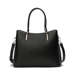 Elegant women's leather bag, width 28 cm, in black or beige