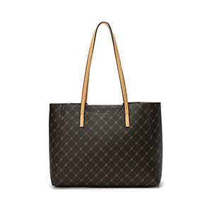 Leather handbag for women with a simple design, width 32 cm, brown or camel color