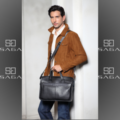 100% genuine leather laptop bag, high quality, black color
