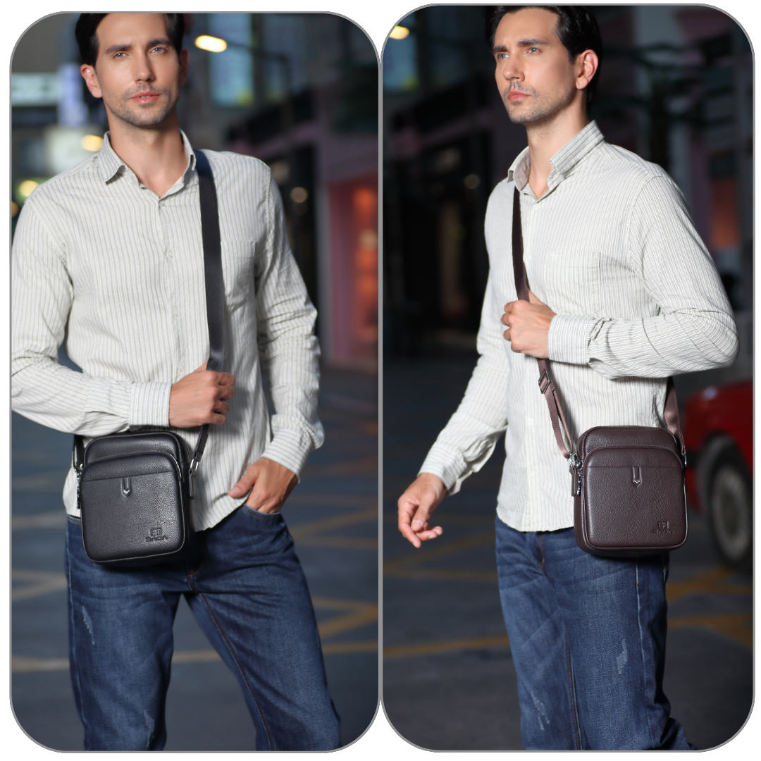Men's hand and shoulder bag, 100% genuine leather, brown color