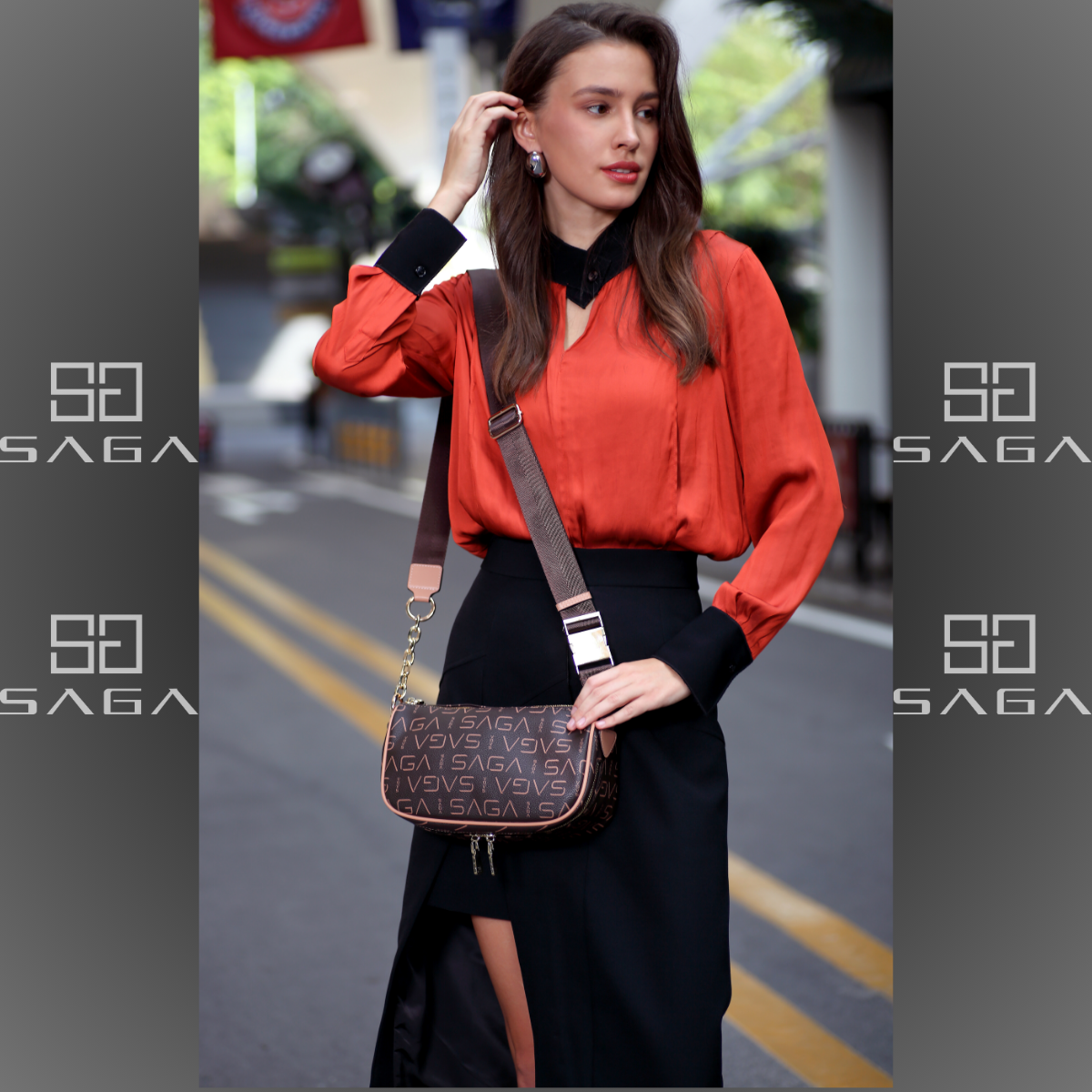 Saga brand women's crossbody bag - practical and elegant model, width 25.5 cm