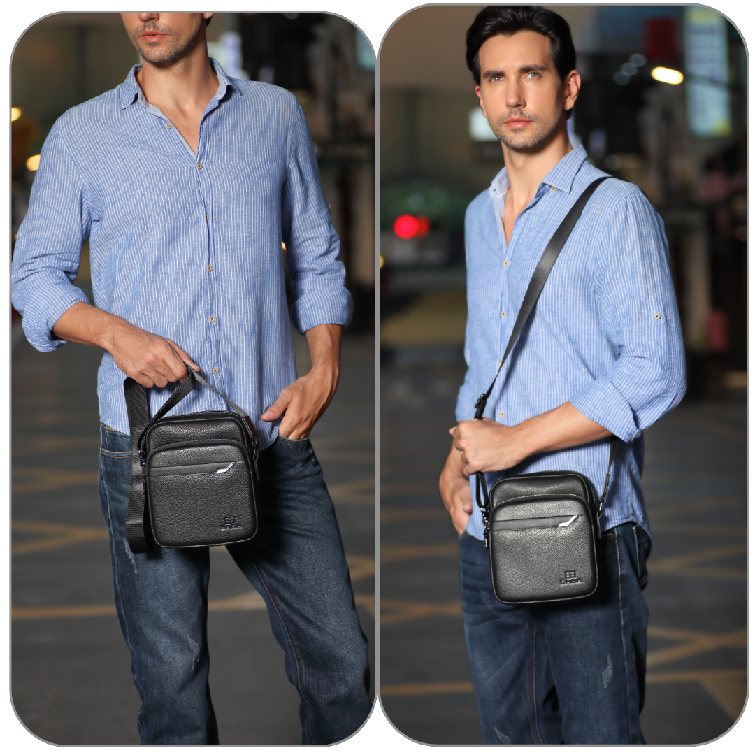 Luxury men's hand and shoulder bags made of 100% genuine leather, brown color