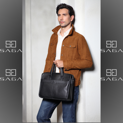 100% genuine leather laptop bag, high quality, black color