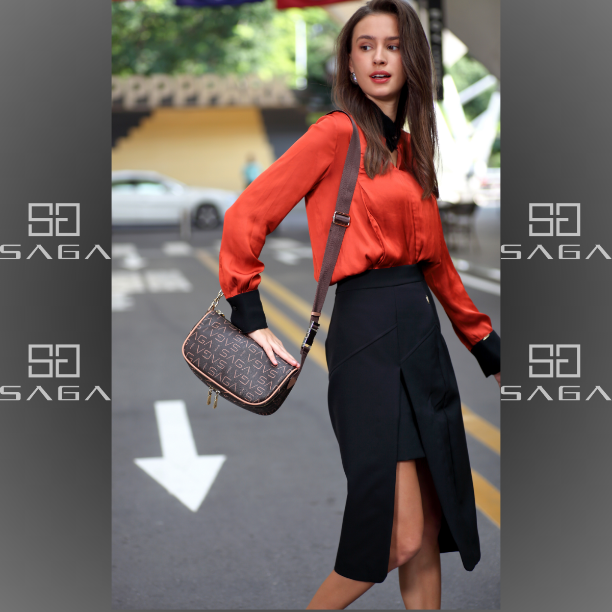 Saga brand women's crossbody bag - practical and elegant model, width 25.5 cm