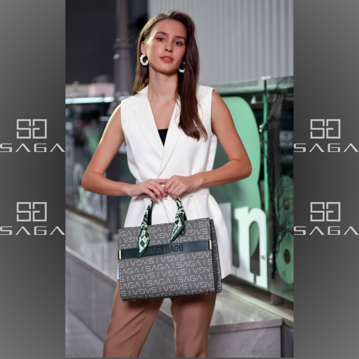 An elegant and luxurious bag with a modern design, wide microfiber, 33 cm wide