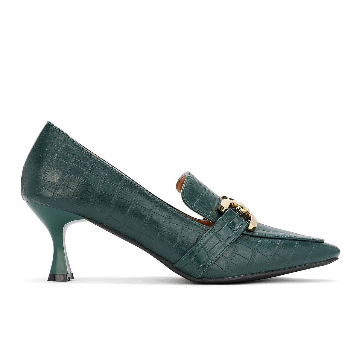 Elegant women's shoes with a medium high heel, green