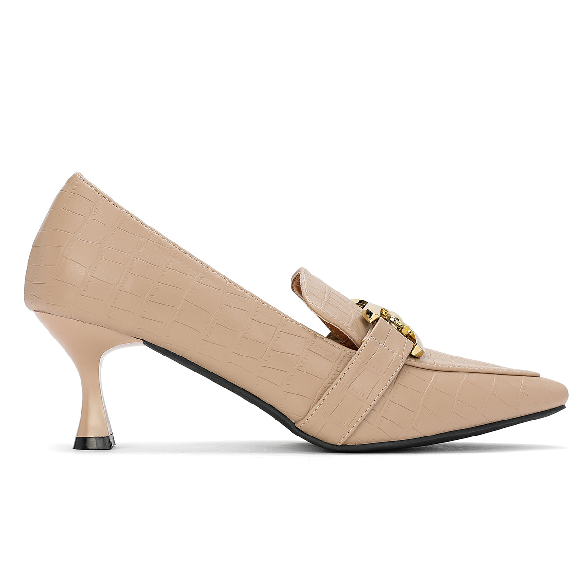 Elegant women's shoes with a high heel, beige color