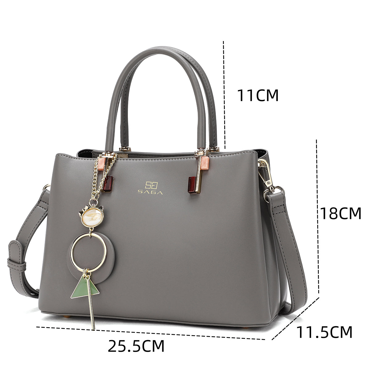 Plain bag with handle and shoulder strap, width 25.5 cm, available in three colors