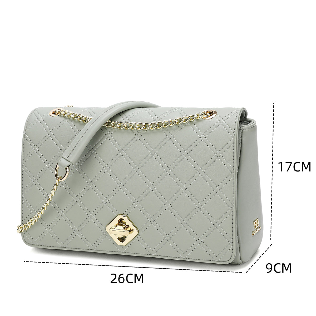 Handbag with an elegant golden chain shoulder strap, available in three elegant colors
