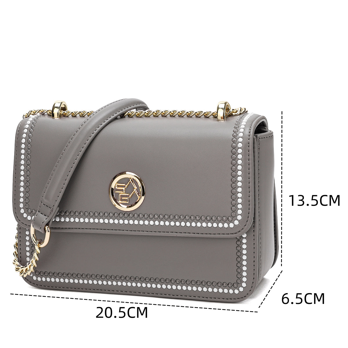 An elegant bag embroidered with crystals for attractiveness, width 20.5 cm, color Taupe