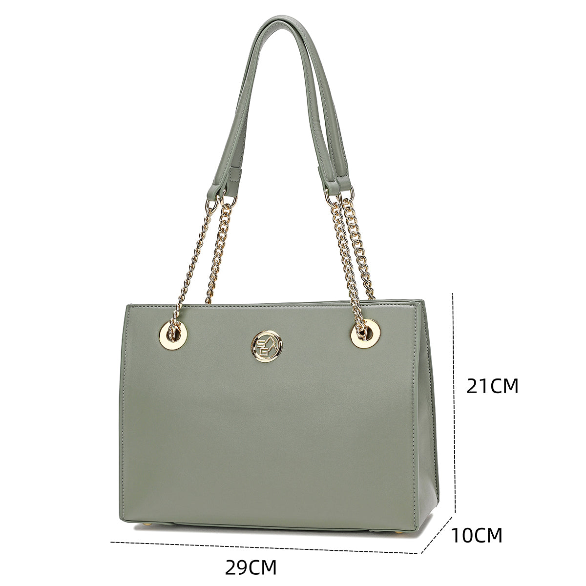 Handbag with a strap with a 29 cm wide golden chain in green or black