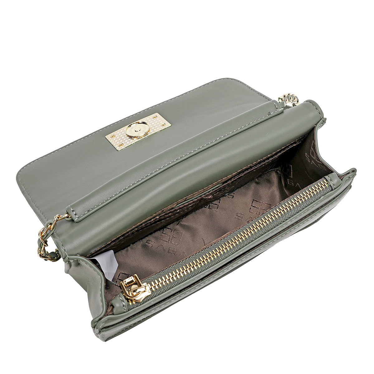 حقيبة كروس مع مشبك أمامي وحزام بتصميم سلسلة عرض 20.5سم لون أسود أو أخضر تفاحي