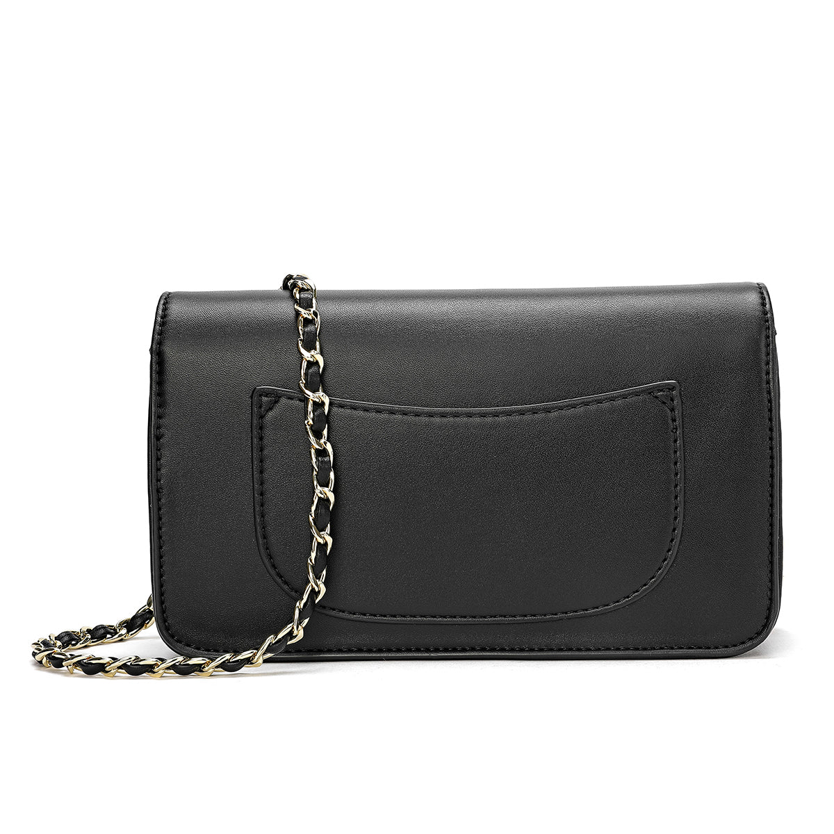Crossbody bag with front buckle and chain strap 20.5cm wide in black or apple green