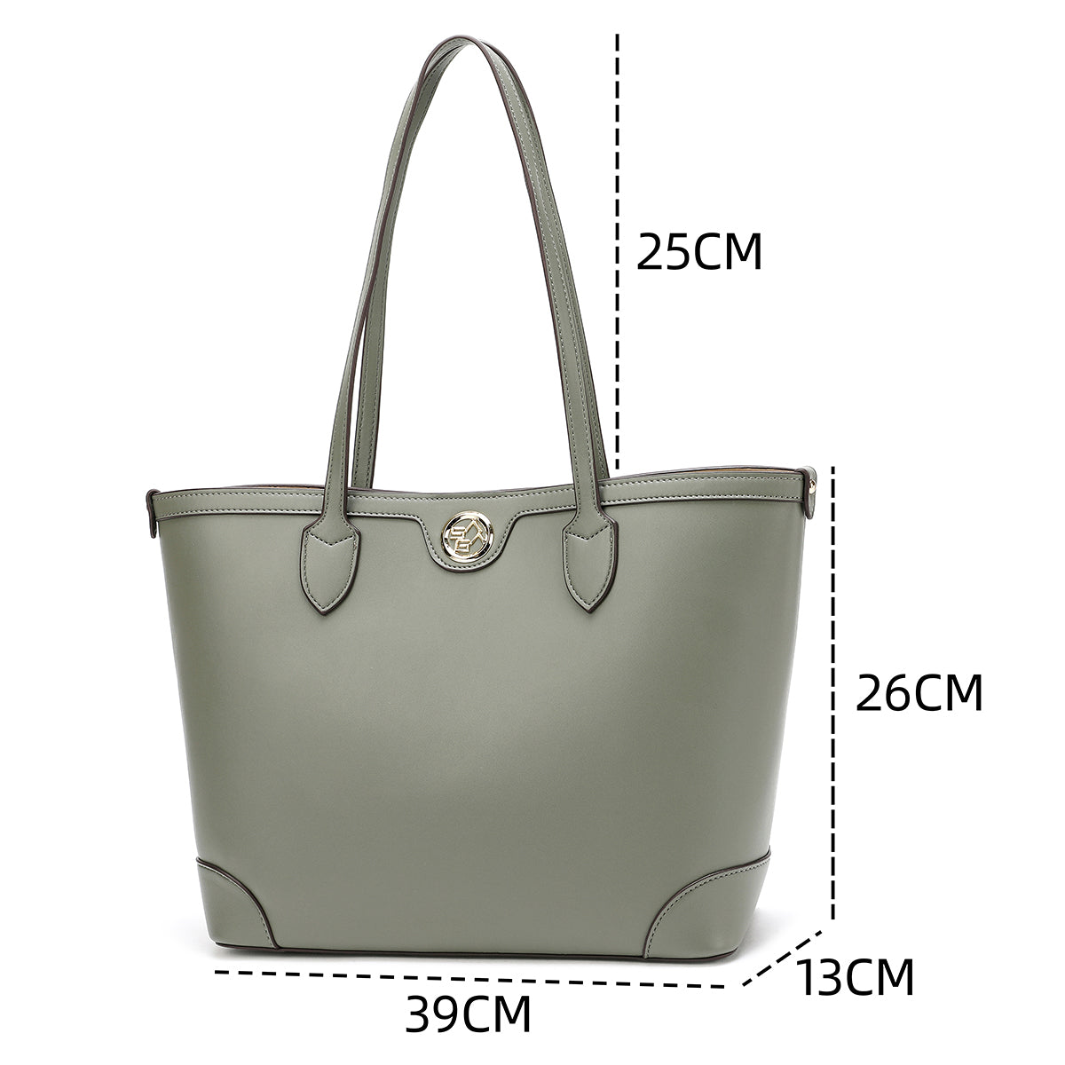 Handbag, wide and simple design, width 39 cm, apple green or black color