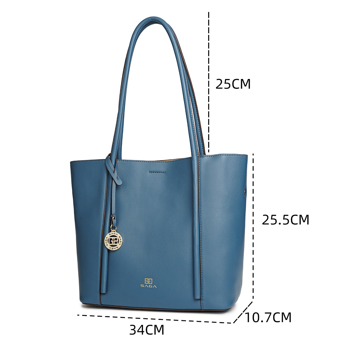 A spacious handbag characterized by elegance, width 34 cm, in red, maroon or blue