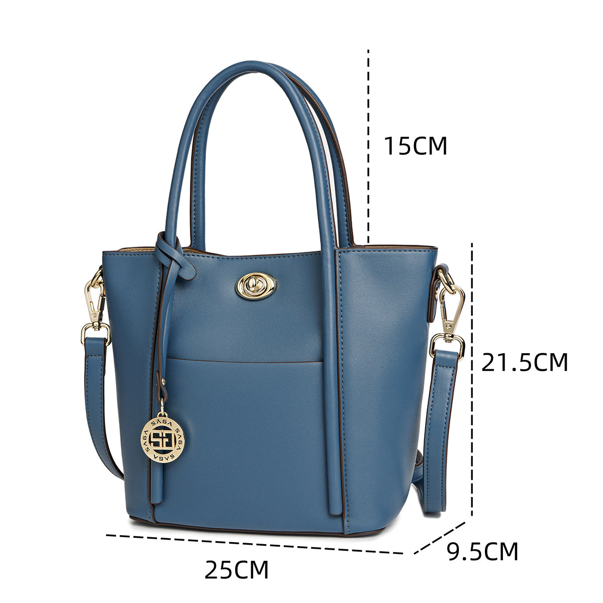 Handbag with shoulder strap, distinctive design, width 25 cm, maroon or blue