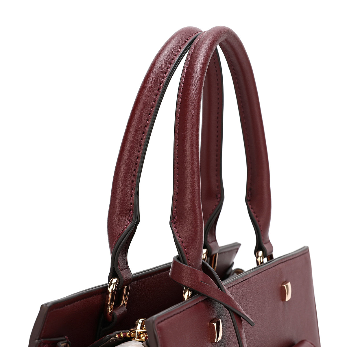 An organized women's handbag with an outer pocket, width 29 cm, in two colors