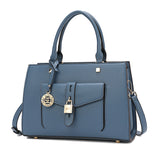 An organized women's handbag with an outer pocket, width 29 cm, in two colors