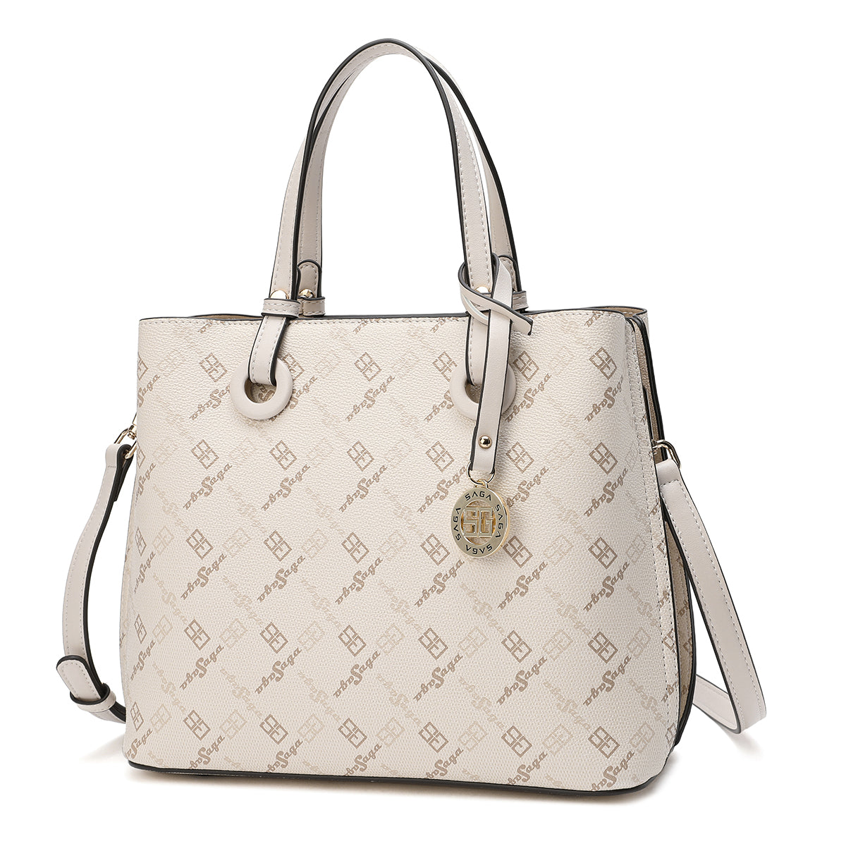 Handbag with shoulder strap, width 27 cm, cream color