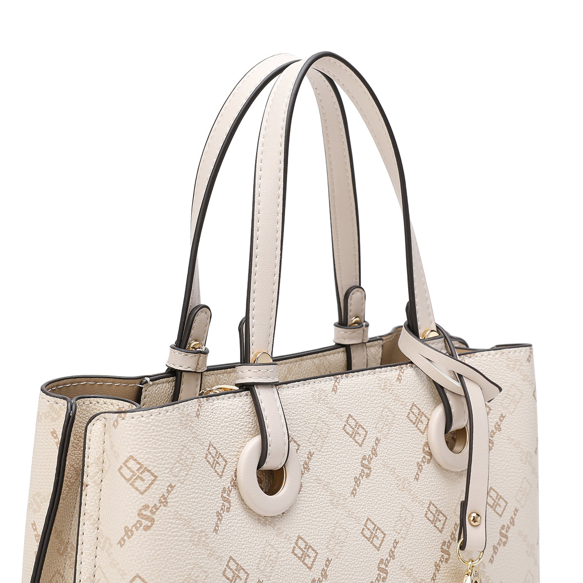 Handbag with shoulder strap, width 27 cm, cream color