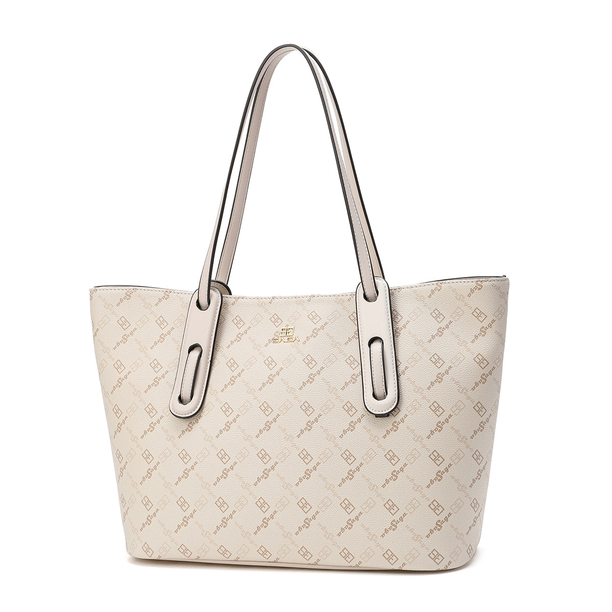 Wide and elegant handbag, width 31.5 cm, brown or cream color
