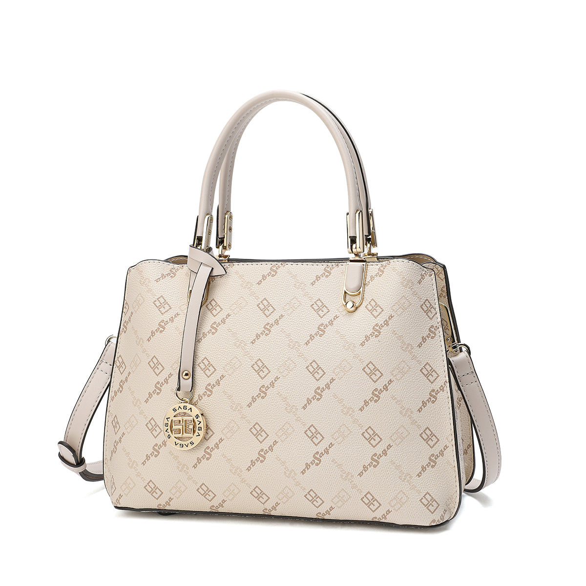 An elegant, spacious bag, 31 cm wide, with a long shoulder strap, brown or cream color