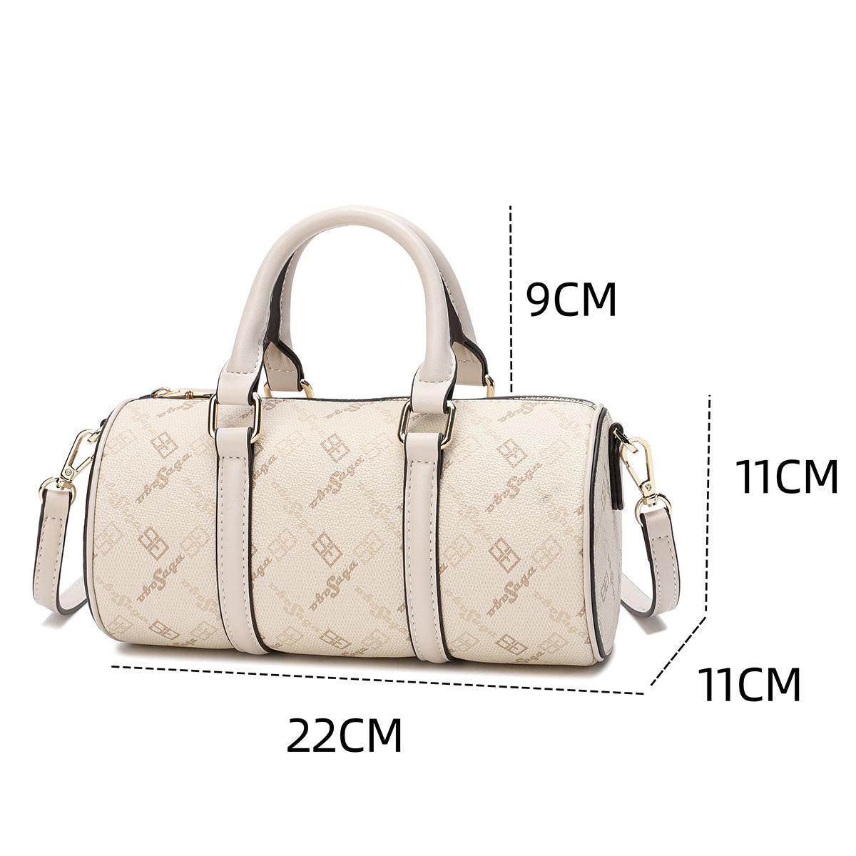An elegant bag with a long shoulder strap, width 22 cm, brown or cream color